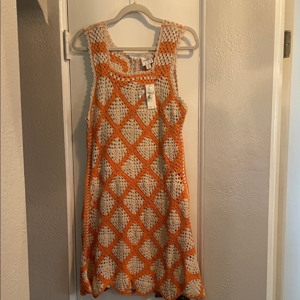 Maeve Vibrant Orange and Soft Cream Crochet Dress